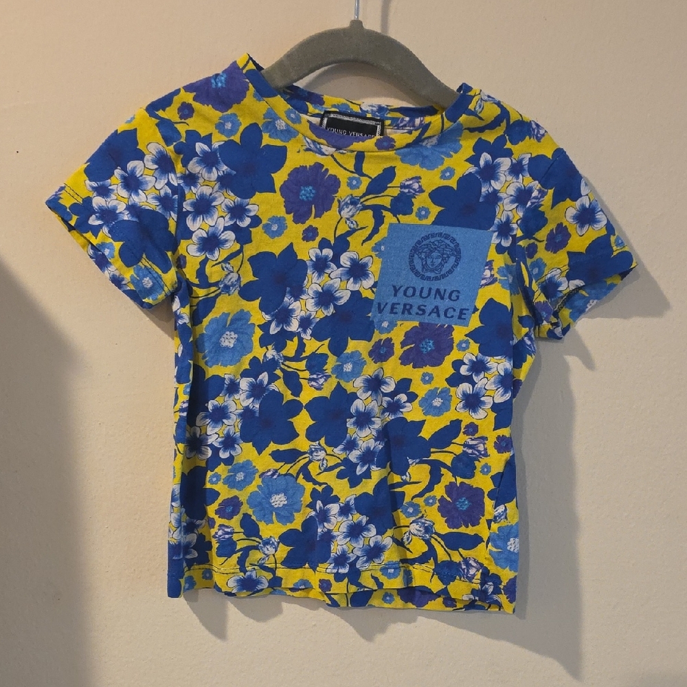 Versace Kids Blue and Yellow Floral Tee